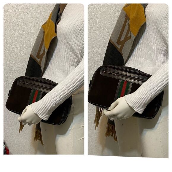 GUCCI Sherry line Suede Leather Clutch Bag 💼 Brown - Picture 3 of 16
